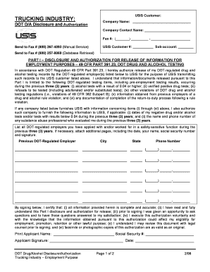 DOT Drug and Alcohol Disclosure Authorization