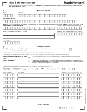 Fidelity ISA Sell Instruction Form