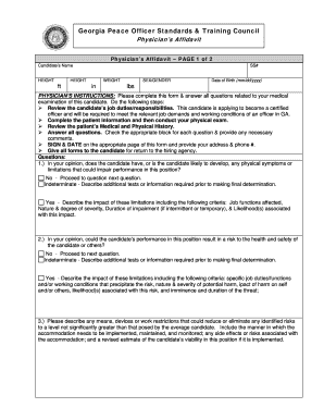 Georgia Physician's Affidavit for Peace Officer