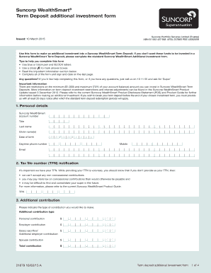 Suncorp WealthSmart Term Deposit Additional Investment Form