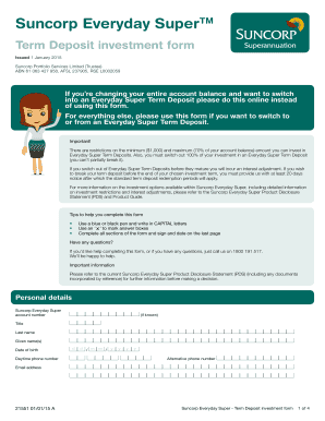 Suncorp Everyday Super Term Deposit Investment Form