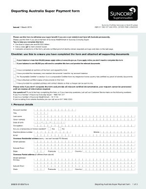 Departing Australia Super Payment Form