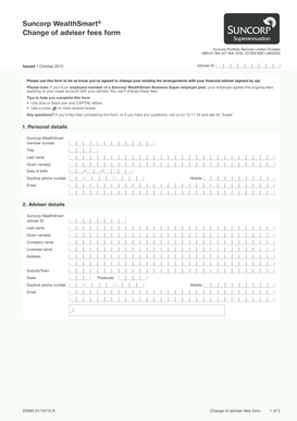 Suncorp WealthSmart Change of Adviser Fees Form