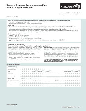 Suncorp Employee Superannuation Plan Insurance Application Form