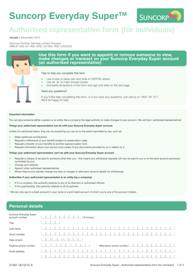 Suncorp Everyday Super Authorised Representative Form