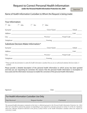 Request to Correct Personal Health Information