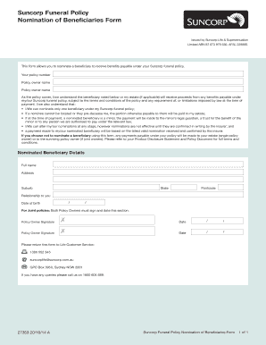 Suncorp Funeral Policy Nomination of Beneficiaries Form