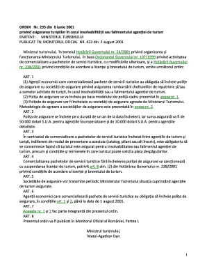 Romanian Tourism Agency Insurance Policy