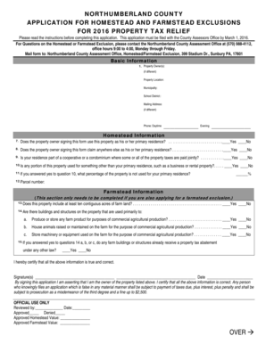 Northumberland County Homestead and Farmstead Exclusion Application