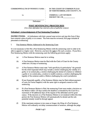 Pennsylvania Post Sentencing Procedures Form