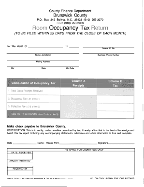 Brunswick County Room Occupancy Tax Return