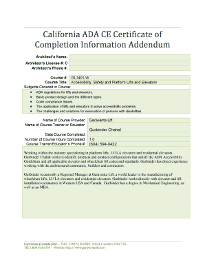 California ADA CE Certificate of Completion