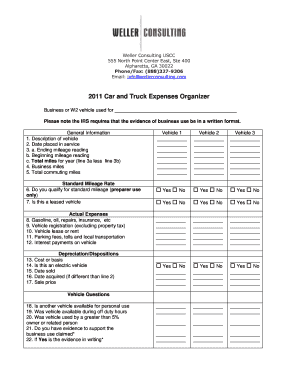 2011 Car and Truck Expenses Organizer