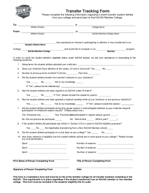 NJCAA Transfer Student-Athlete Tracking Form