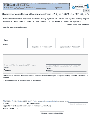 Request for Cancellation of Nomination Form DA-2