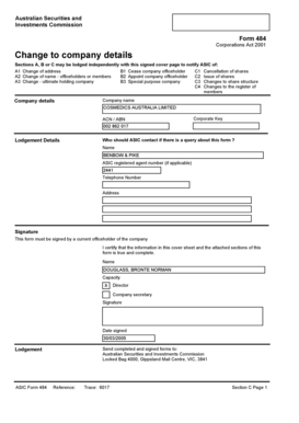ASIC Form 484 - Change to Company Details