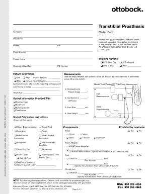 Transtibial Prosthesis Company Order Form