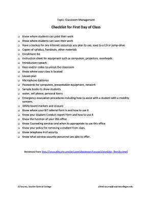 First Day Classroom Checklist
