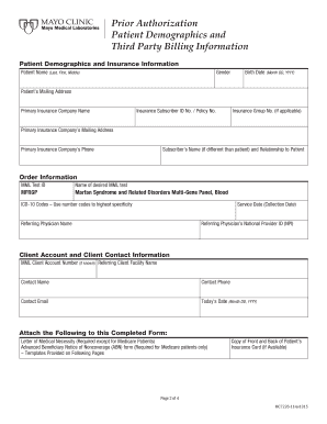 Marfan Syndrome Genetic Test Prior Authorization Form