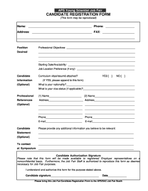 APS Young Scientist Job Fair Registration Form