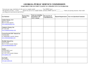 Georgia Gas Marketer Comparison Worksheet
