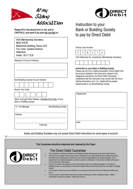 Army Sailing Association Direct Debit Form