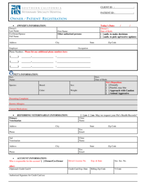 Veterinary Patient Information and Authorization Form