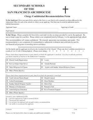 Clergy Confidential Recommendation Form