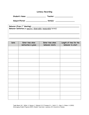 Latency Recording Form