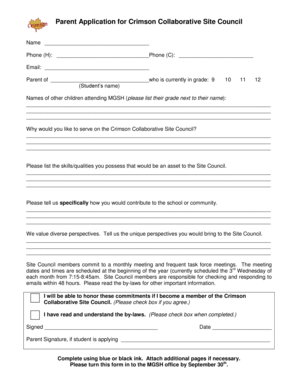 StudentParent Application for Crimson Collaborative Site Council - schools district279