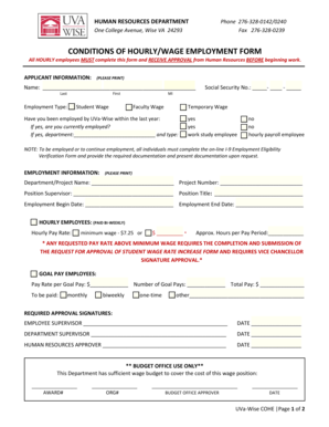 Conditions of Hourly Wage Employment Form