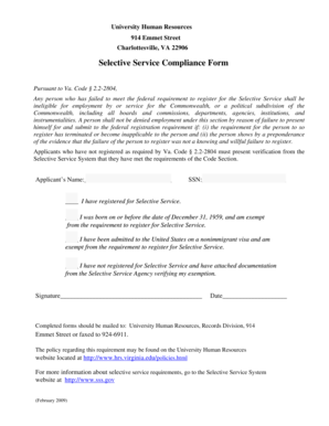 Virginia Selective Service Compliance Form