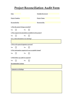 Project Reconciliation Audit Form