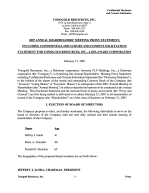 Tonogold Resources 2007 Annual Shareholders Meeting Proxy Statement