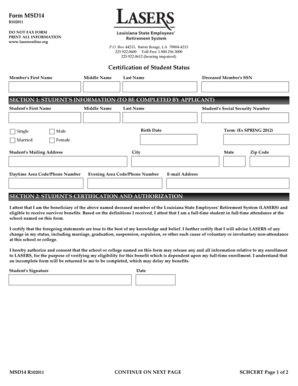 Louisiana Student Status Certification Form