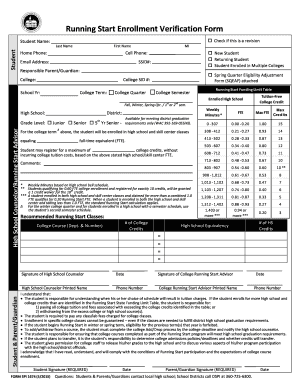 Running Start Enrollment Verification Form