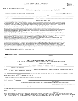 Power of Attorney for US Customs