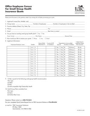 Small Group Health Insurance Quote Request Form