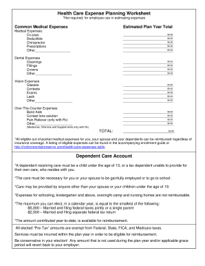Health Care Expense Planning Worksheet