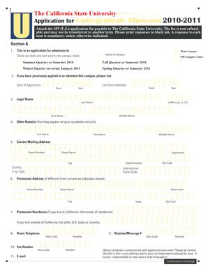 California State University Undergraduate Admission Application