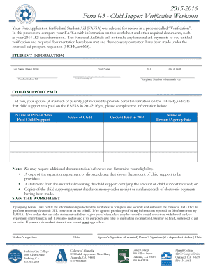 Child Support Verification Worksheet