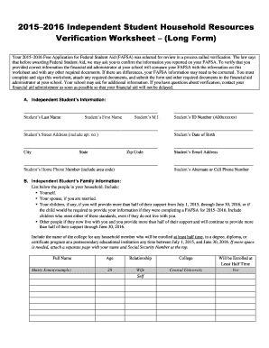 2015–2016 FAFSA Verification Worksheet