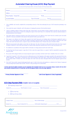 ACH Stop Payment Form