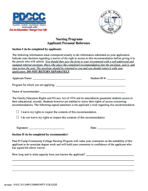 Nursing Program Applicant Reference Form