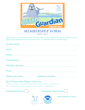Ocean Guardian Classroom Membership Form