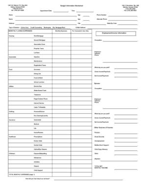 Kansas Budget Information Worksheet