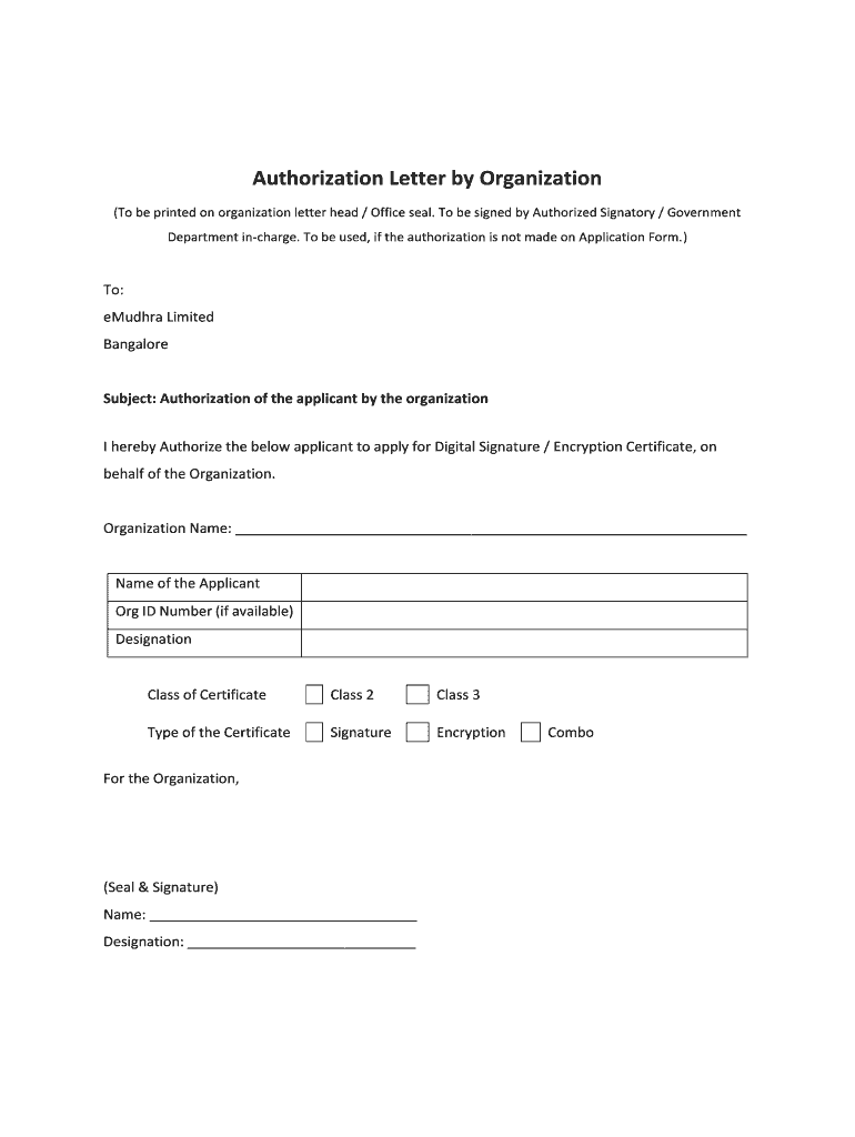 Fillable Online Authorization Letter by Organization - e-Mudhra Fax ...