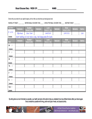 Blood Glucose Diary Template