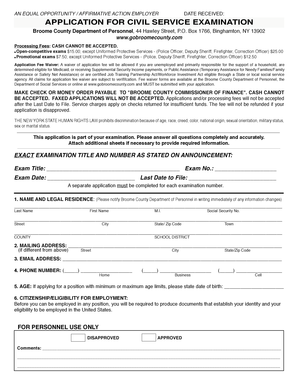 Broome County Civil Service Exam Application