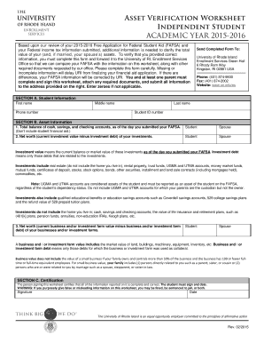 Asset Verification Worksheet